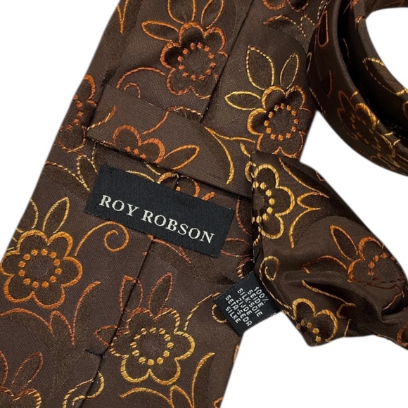 ROY ROBSON Brown Floral Silk LUXURY Tie ITALY - Picture 3 of 5